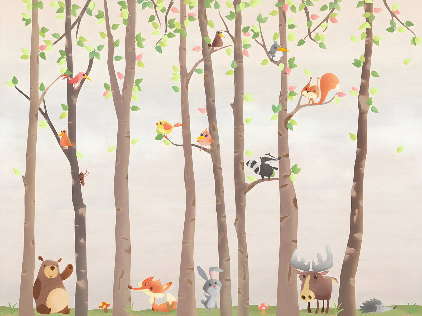 Papier Peint 3D Autocollant Forêt Animal Pigeon M0896 - Amovible - Déco Murale Romy