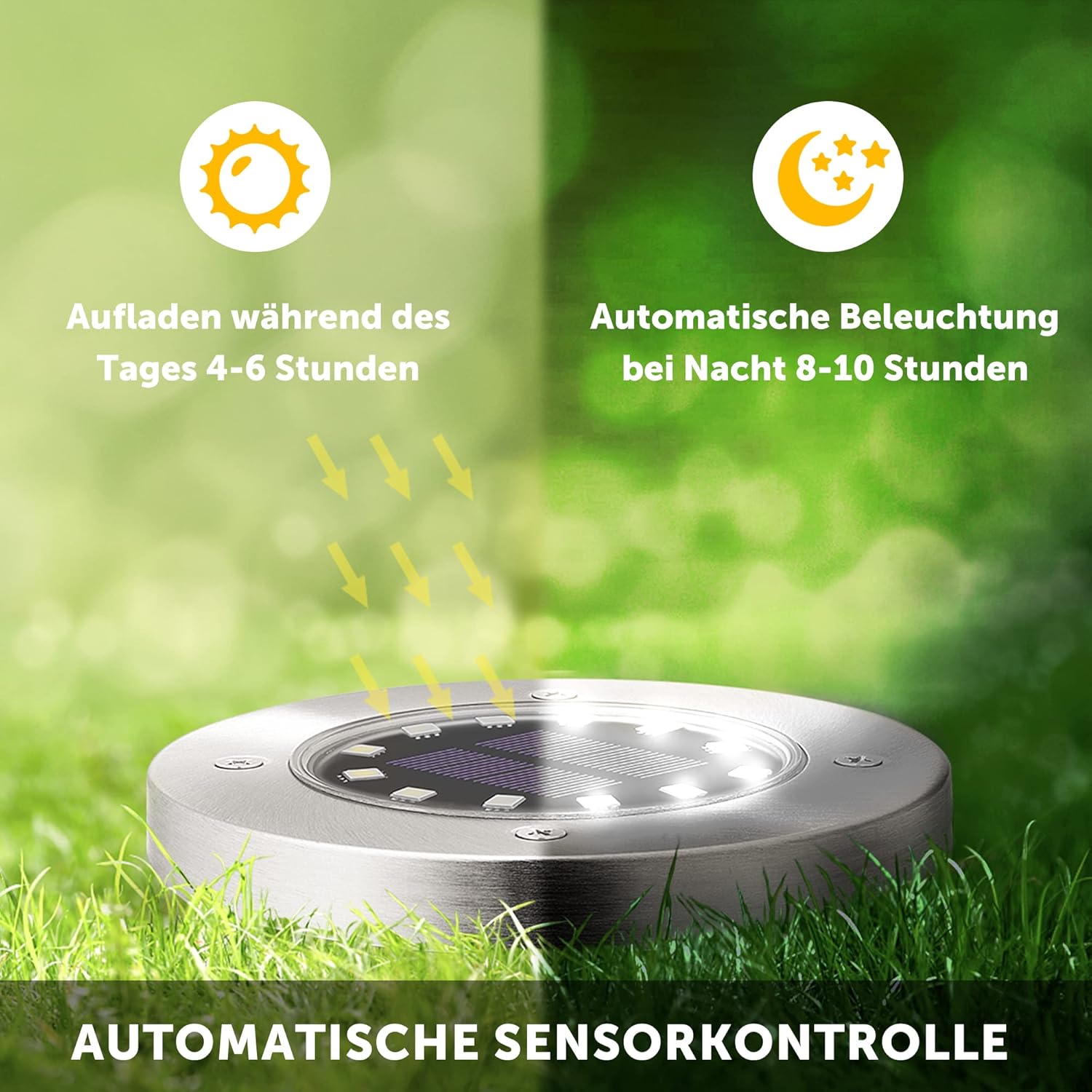 Lot de 8 lampes solaires de sol pour jardin, 12 LED, blanc, en acier inoxydable, étanche, pour extérieur, jardin, terrasse,pelouse, cour, allée - 3