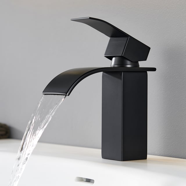 Cecipa max Robinet de Lavabo Cascade Noir, Robinet de Lavabo de Salle de Bains à Poignée Unique, Economie d'eau, Laiton Noir Mat,EU Modèle