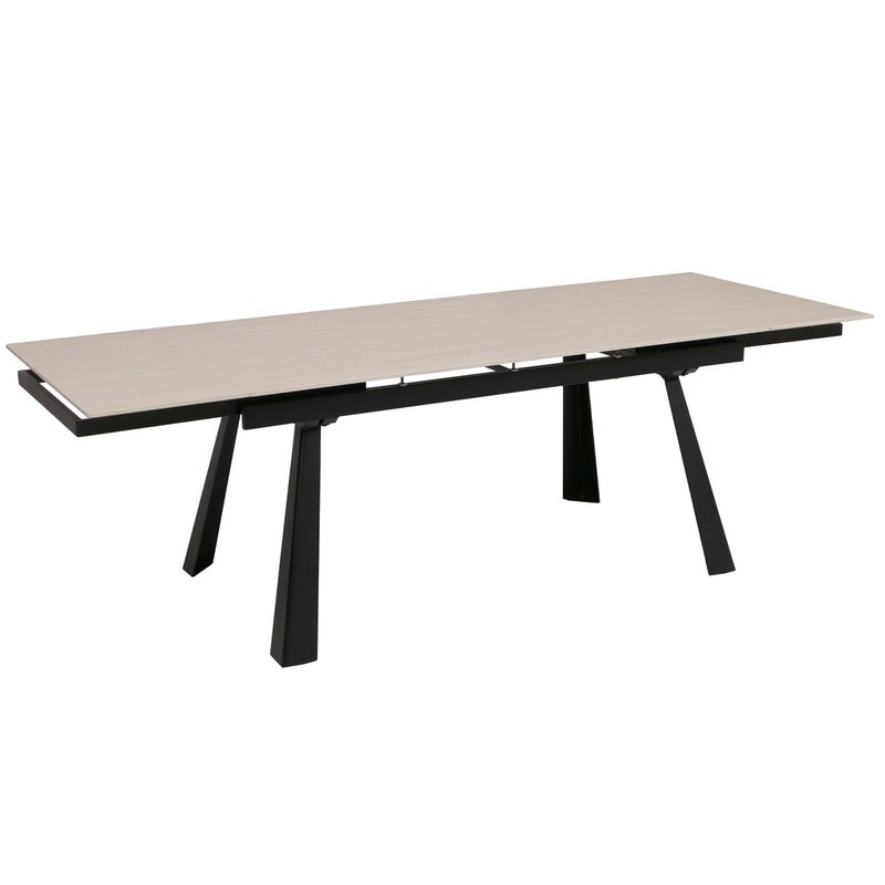 Stół do jadalni HWC-O59, stół rozkładany, metalowy, rozkładany 160-242x91cm ~ wygląd marmuru, beżowy