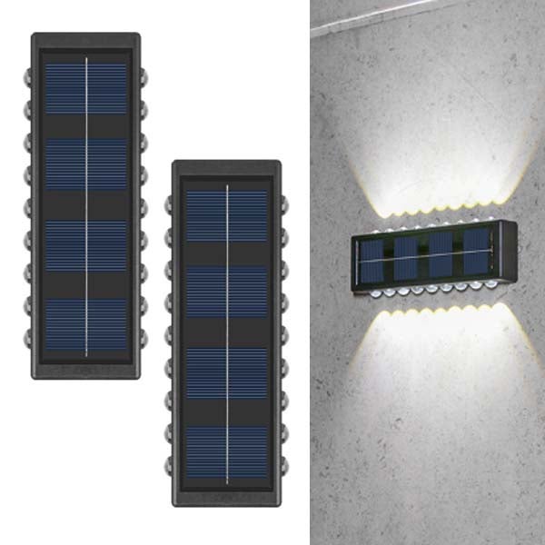 2szt Solar Up/Down Lights, Solar Wall Light - 18 LED, białe światło, światło góra/dół, IP65, idealne oświetlenie tarasu/krajobrazu