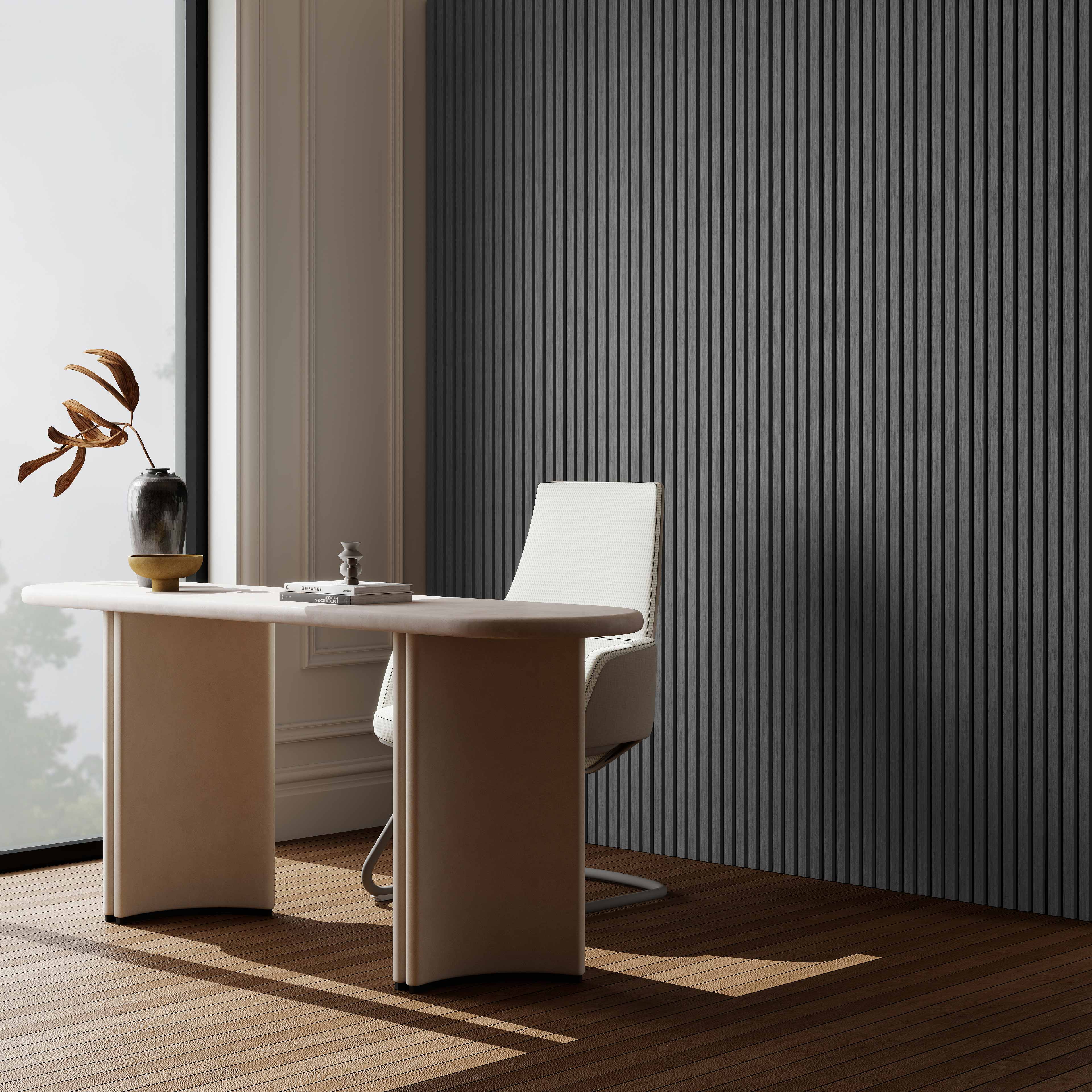 Lot de 3 Panneaux Muraux Décoratifs Acoustiques Bois MDF 260x30cm Chêne grisé AntiBruit, Facile à Poser - 2