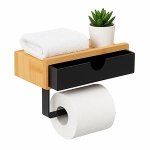 Dérouleur Porte Papier Toilette Adhésif Sans Percage Acier Inoxydable - Noir Mat