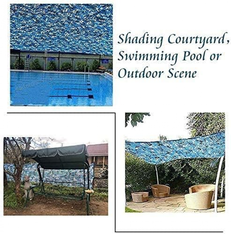 Voile d'ombrage rectangulaire, maille camouflage motif camouflage, 4x4m, bleu - 7