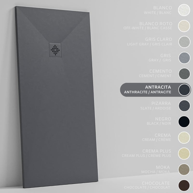 SOULHOME Brodzik prysznicowy– Żywica– Gel Coat– Gładka/Kamienna tekstura – Antypoślizgowy – Kolor antracytowy – 210X70- Niski 3 cm– SAME