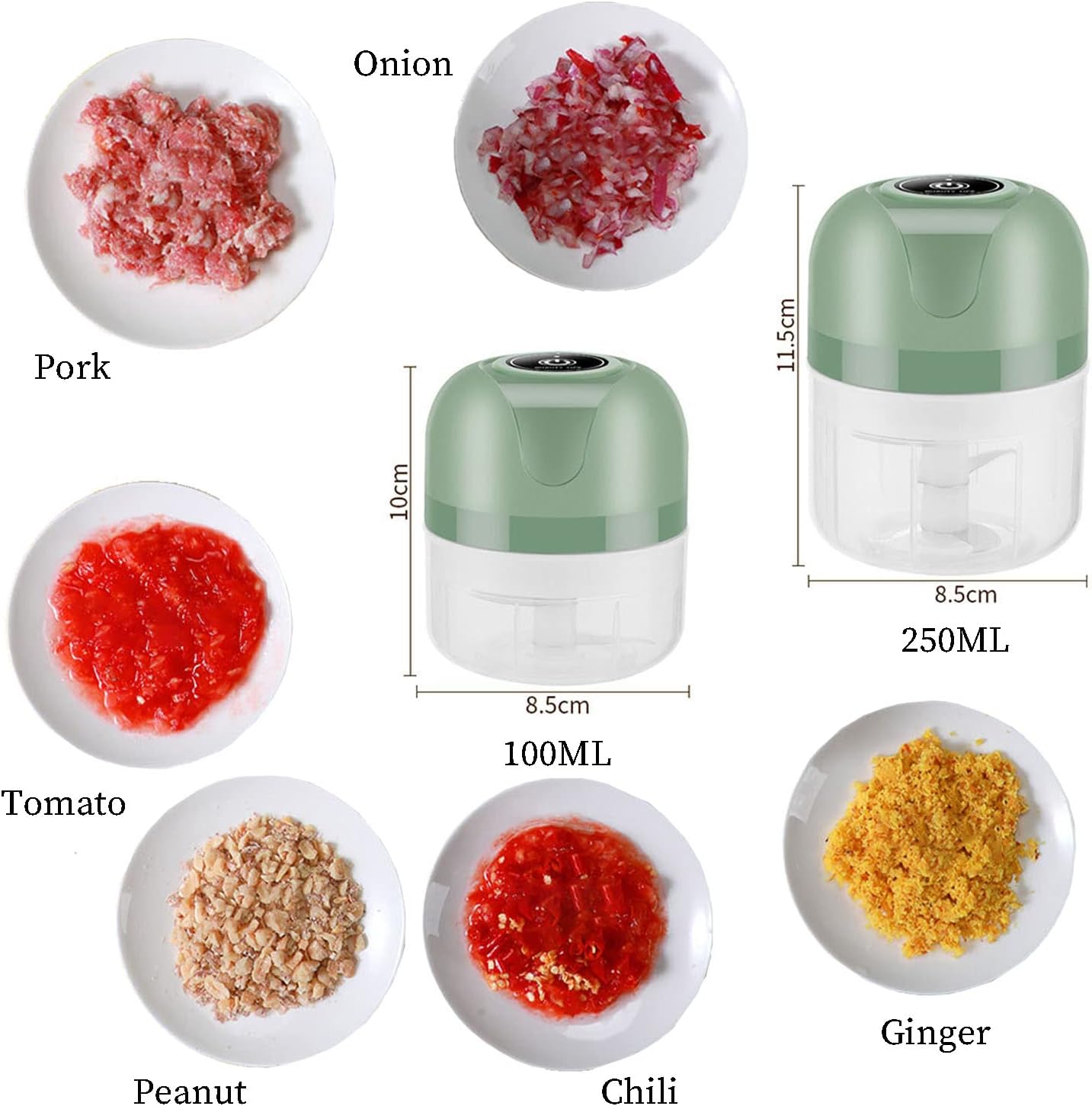 Mini Hachoir électrique USB 250 Ml - Bol Verre, Lames Inox, 30W, Pour Légumes, Fruits, Viande, Facile à Nettoyer