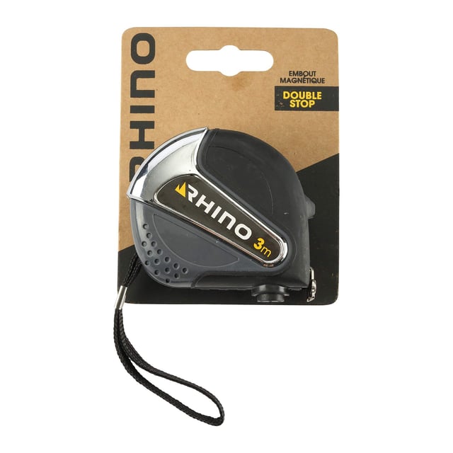 Rhino 46212 - Nastro da 3 m, con punta magnetica (magnete) con doppio stop-gancio per cintura-standard EU Mid Class II-Lunghezza 3 m x Larghezza 16 mm