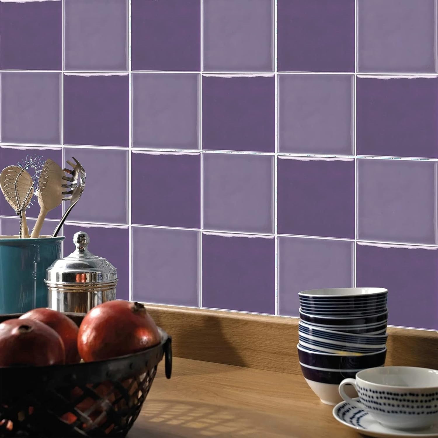 Naklejka Samoprzylepna do Kuchni Lilas Violet, Naklejki Ścienne, Wodoodporna Naklejka Kuchenna, Samoprzylepne Płytki Ścienne, Dekoracja Łazienki