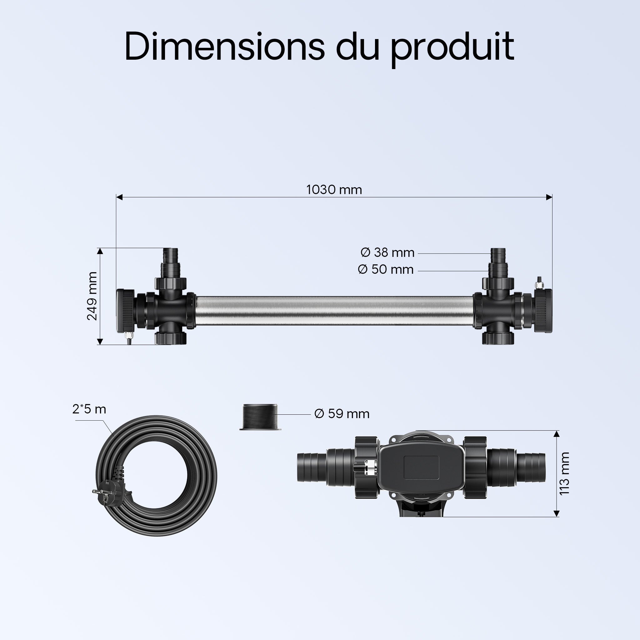 CUV-772 Stérilisateur Clarificateur bassins/étang - débit max. 8000 l/h - avec Lampe rayons UV-C 72 W + Boîtier inox - pour Poissons et… SunSun - 6