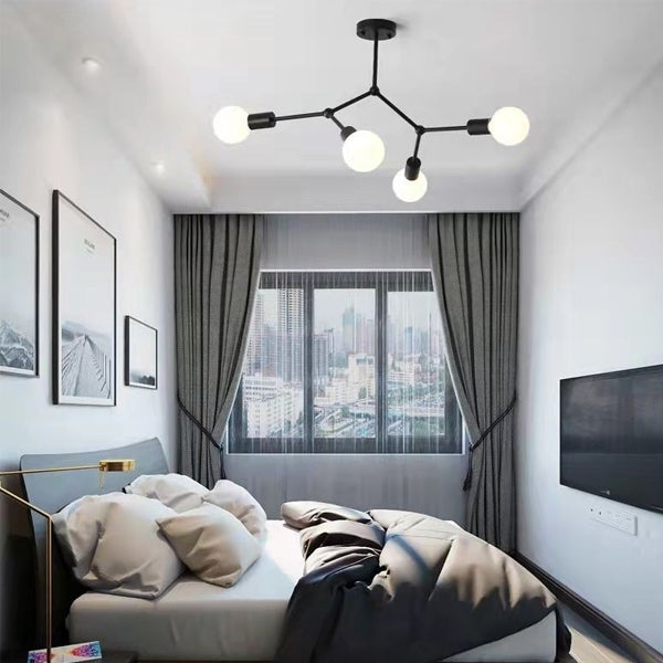 Kreatywna lampa wisząca sufitowa 4 żarówki E27 - Designerski żyrandol do domu - Styl industrialny, bez żarówki - 1 sztuka