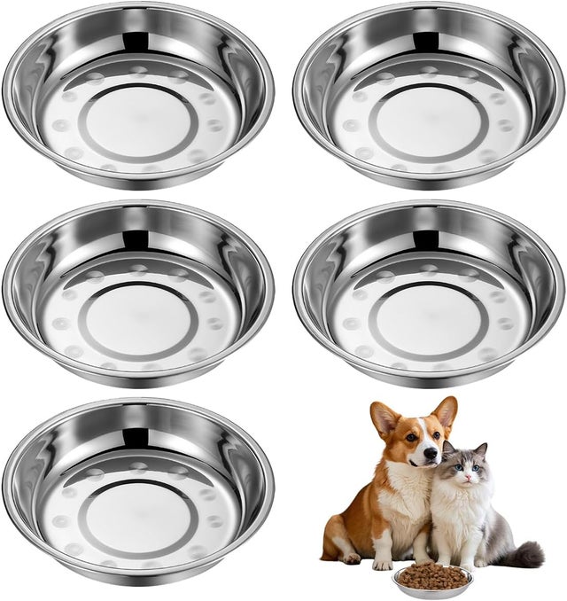 Conjunto de 5 Tigelas Rasas de Aço Inoxidável para Gatos, Gatinhos e Cachorros, da marca [Nome da Marca]