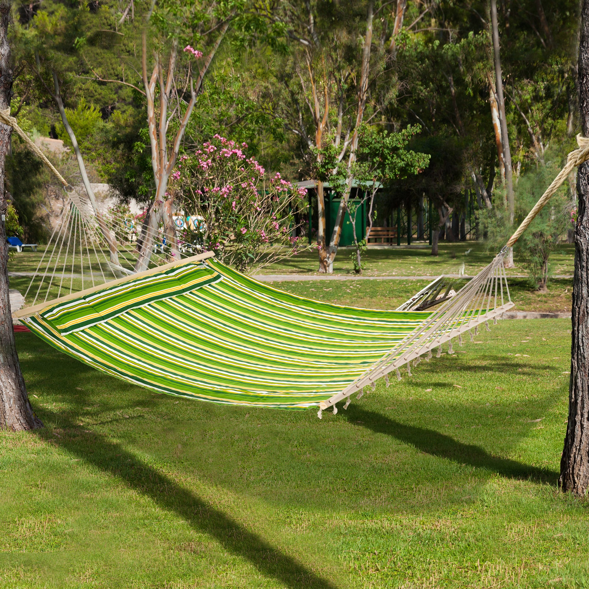 Amaca Doppia Suncreat Con Supporto - 2 Posti Cuscino Verde Autoportante