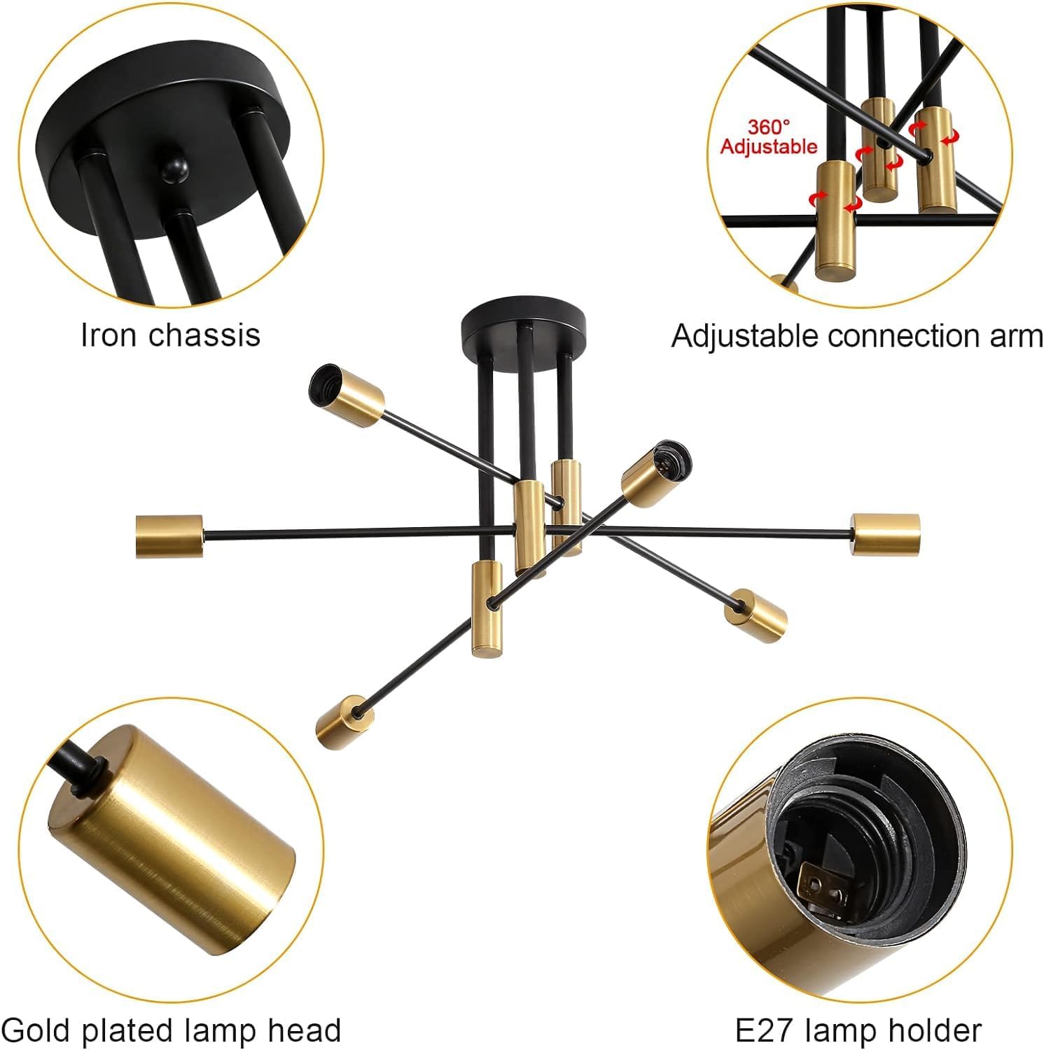 GLAMARIS Plafonnier Industriel, 6 Lumières Lustre Vintage,Moderne Suspension Luminaire en Metal E27,pour Salon Chambre Cuisine Salle À Manger Bar Café - 3