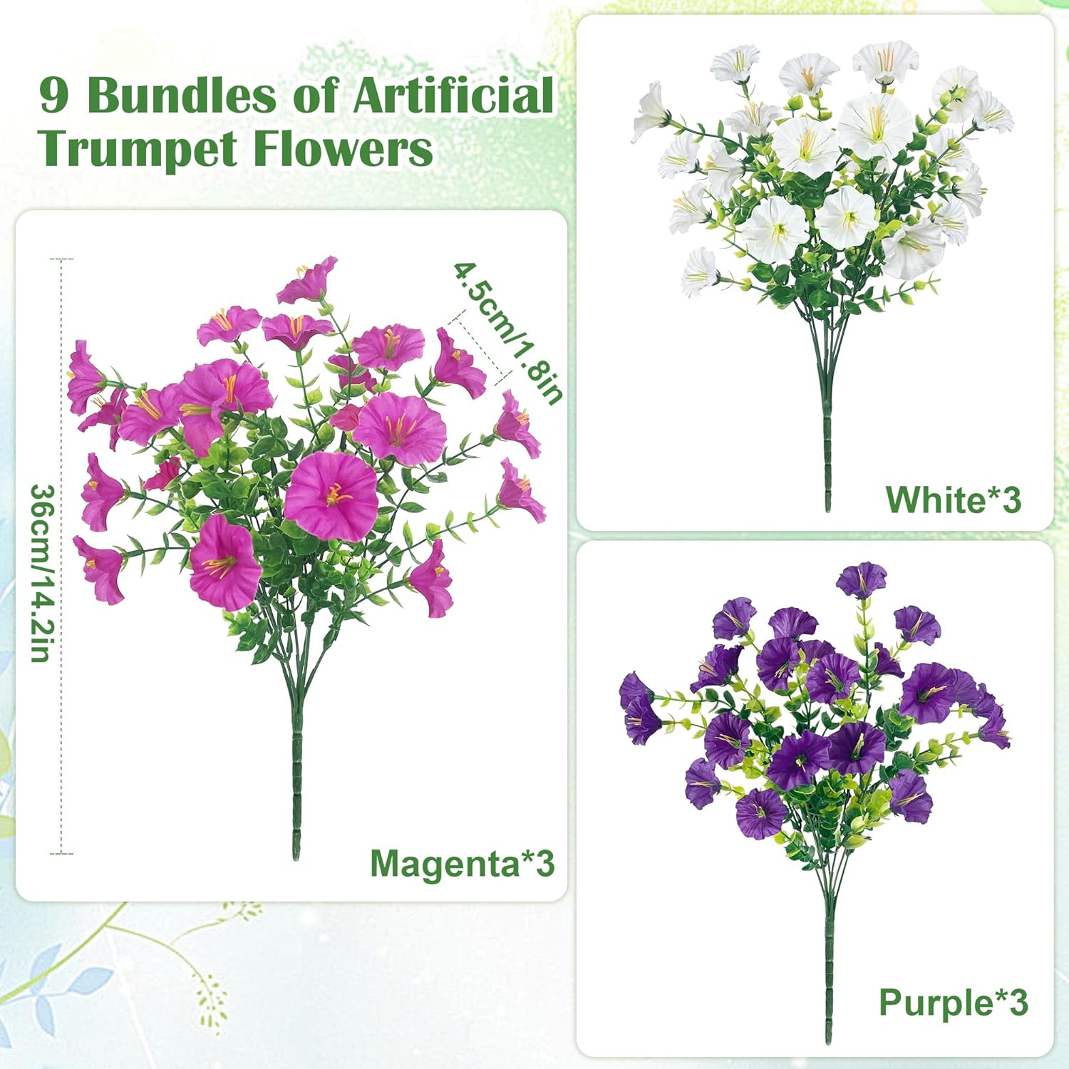 Ramos de flores artificiales resistentes a la intemperie: ideales para balcones, jardines, terrazas y decoración de exteriores (9 ramos). - 2