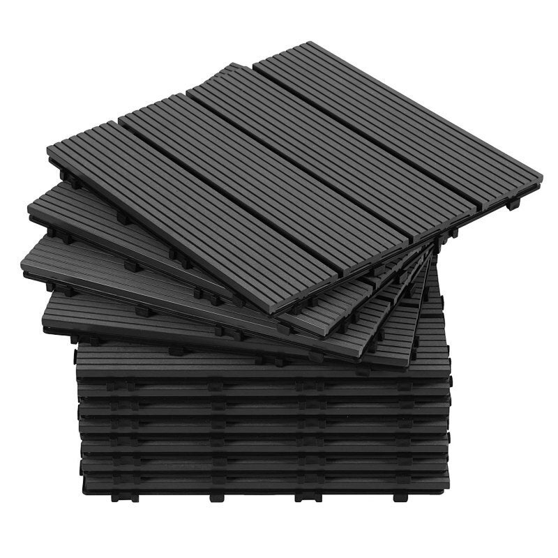 Płytki tarasowe WPC w kolorze antracytowym, 30x30 cm, 4 listwy, łączone na zatrzaski, okładzina zewnętrzna, opakowanie 99 sztuk, 9 m²
