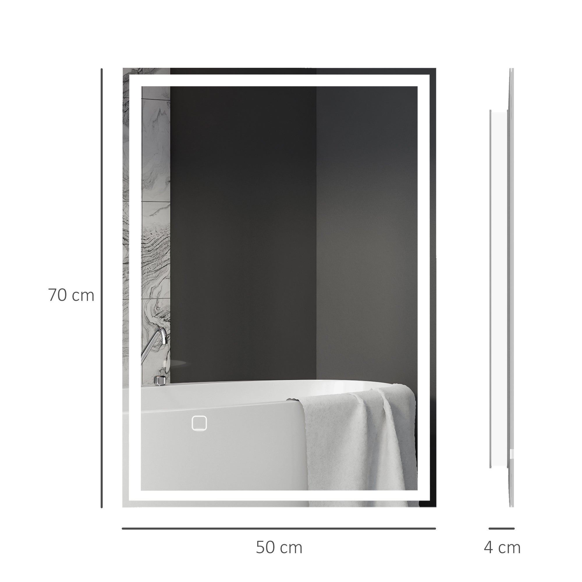 Specchio da bagno, specchio da parete con LED e interruttore touch, bianco - 4