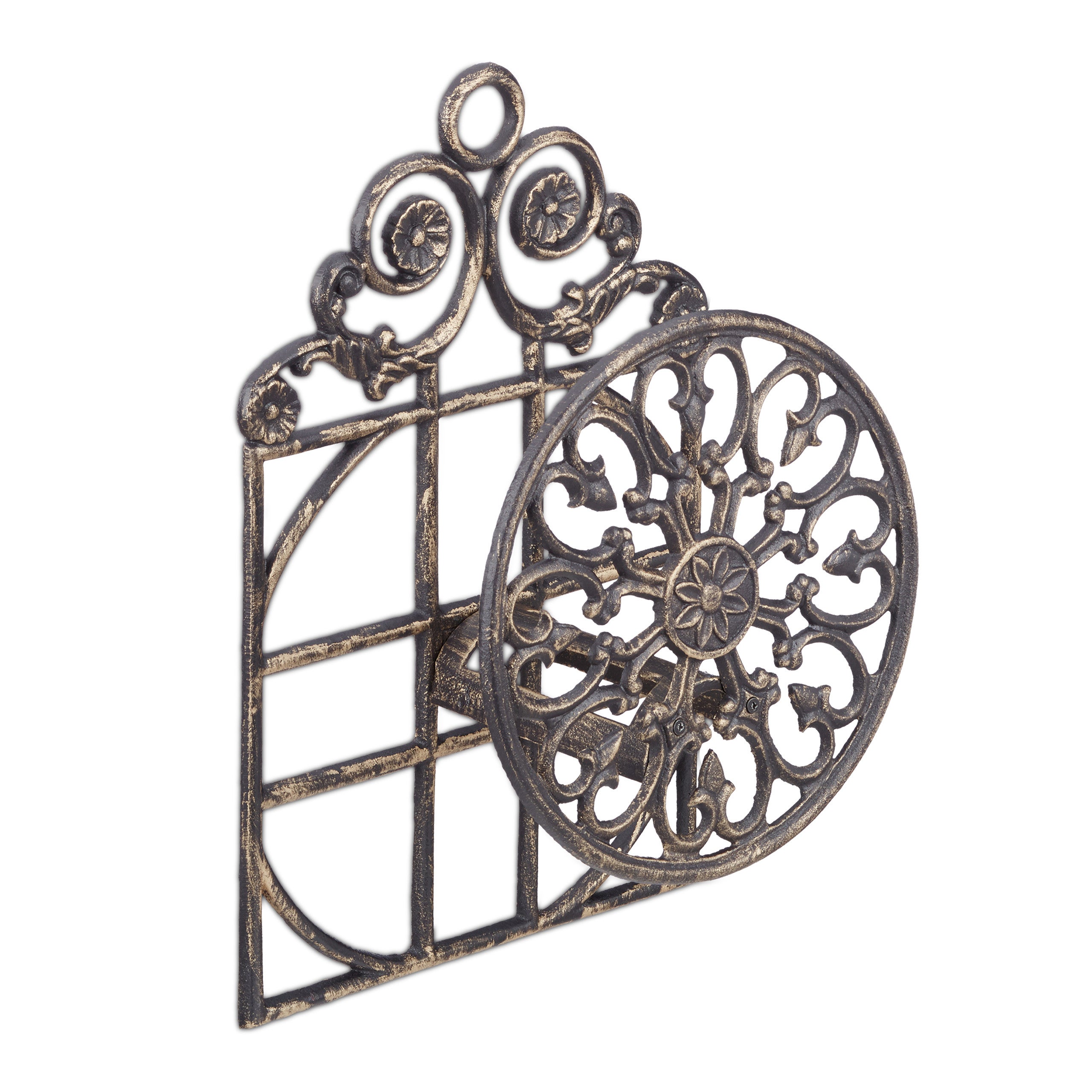 Porte tuyau arrosage support tuyau arrosage fonte fer HxlxP: 50 x 32 x 20 cm, bronze, Relaxdays - 8
