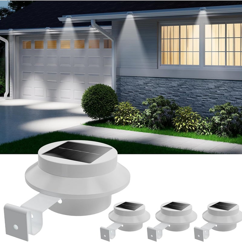 Zestaw 4 białych lamp solarnych rynnowych, wodoodpornych lampek LED do ogrodzeń zewnętrznych, odpowiednich do oświetlenia dziedzińca, białe światło.