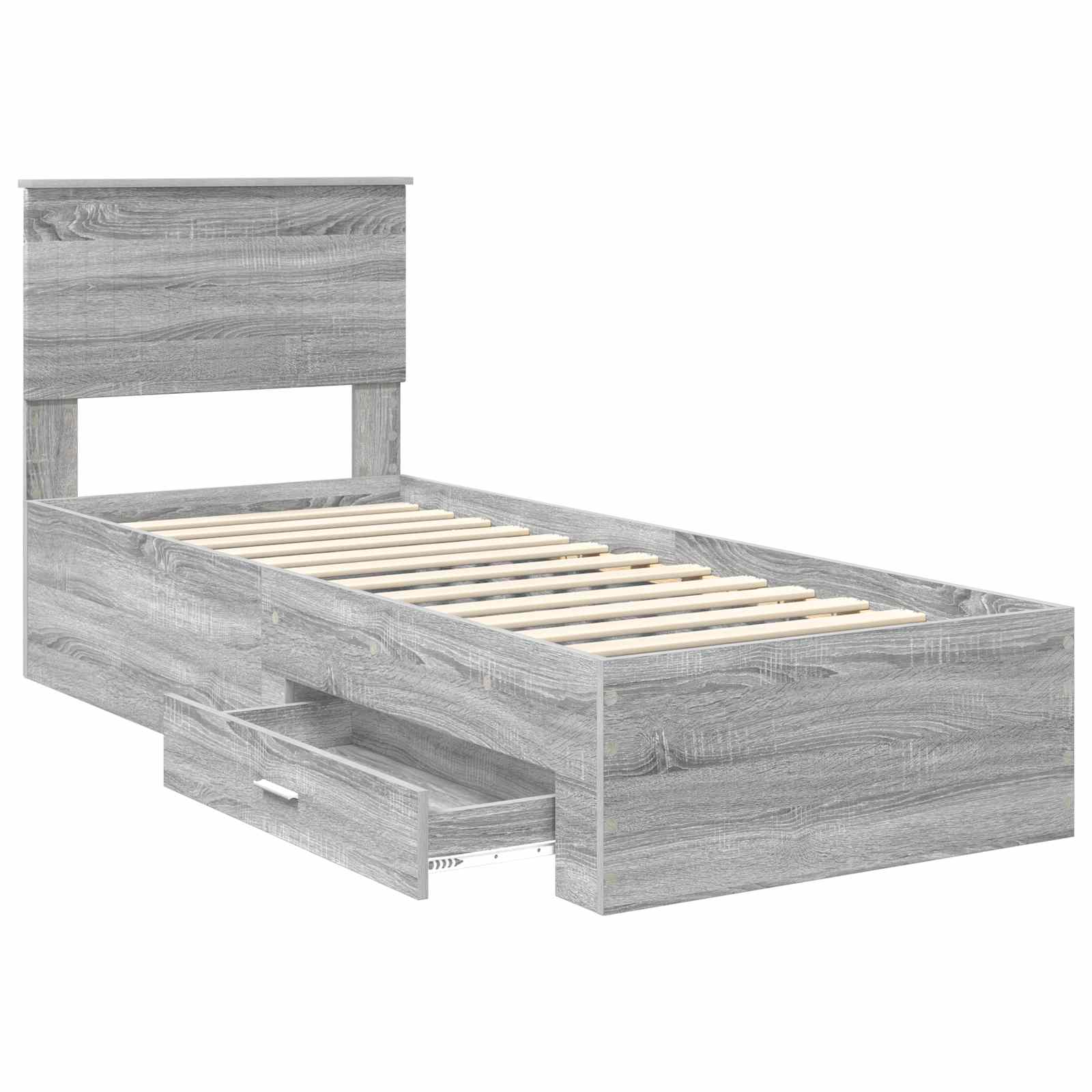 Cadre de lit avec tiroir, gris et argent, pour la chambre, 75 × 190 cm - 5