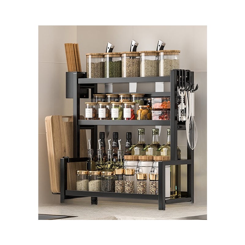 Solidny stojak kuchenny z uchwytem na pałeczki - uchwyt na deskę do krojenia, 3 poziomy 50 cm