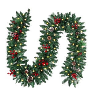 Ghirlanda natalizia a LED per scale di Natale, decorazione per caminetto, scale, tavolo, decorazione per interni ed esterni (oro