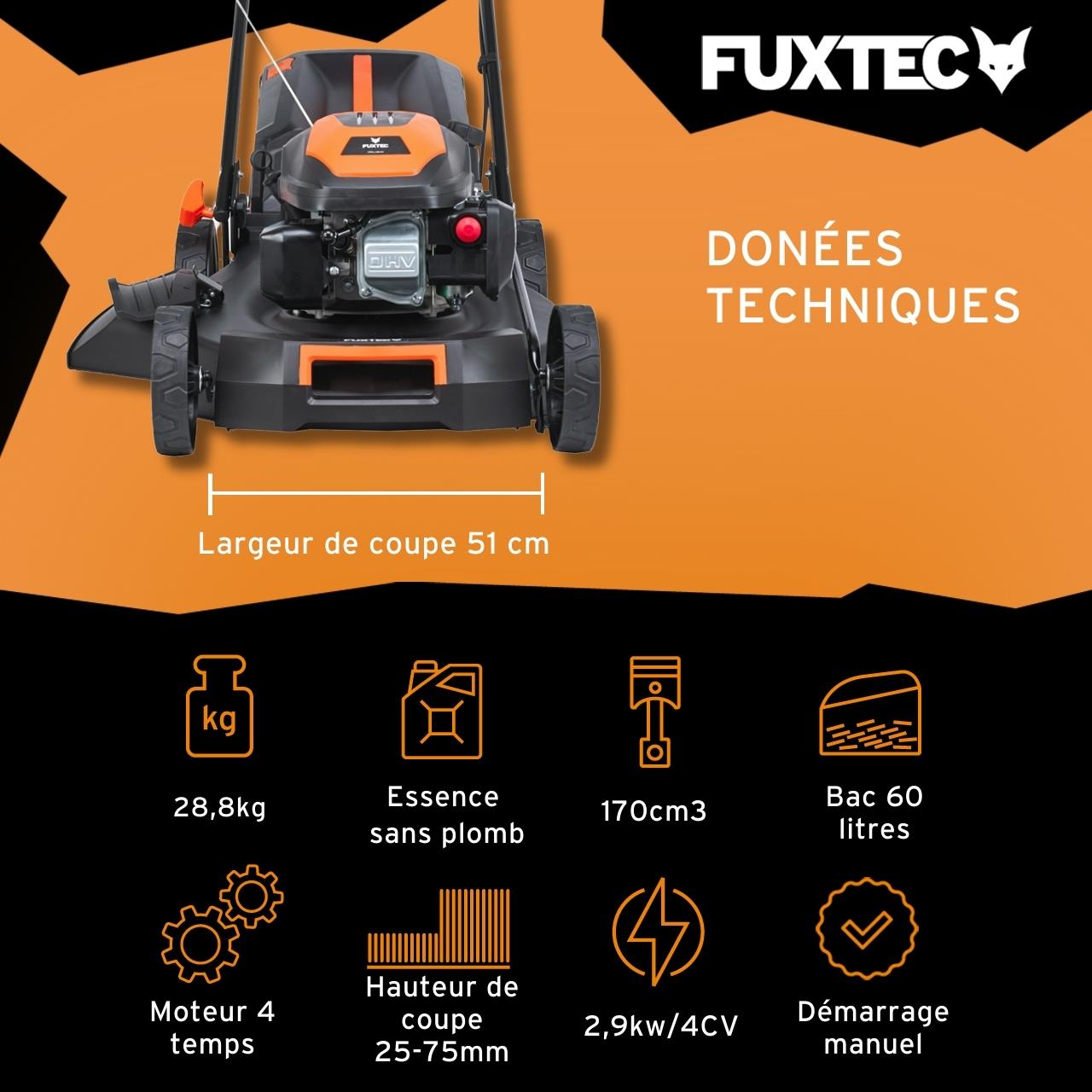 Tondeuse à Gazon Thermique Autotractée 170 cm³ 51 cm - Vitesse Réglable, Bac 60L, Easy Clean - FX-RM5170PRO - FUXTEC - 3