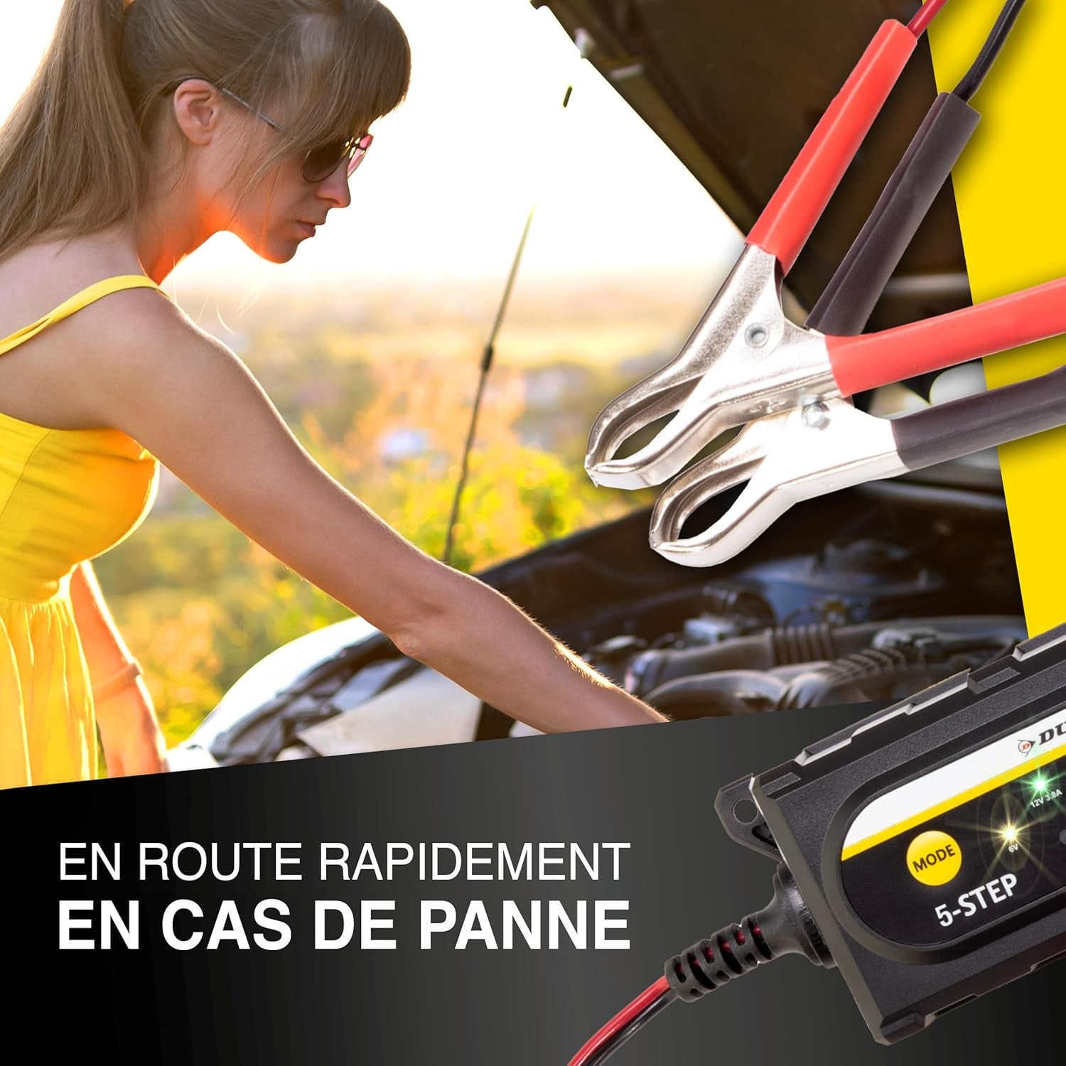 DUNLOP Chargeur Intelligent 1A 12V - Chargeur Batterie Voiture & Moto, Gel & Standard, Charge Auto 5 Étapes, Sécurisé & Facile - 5