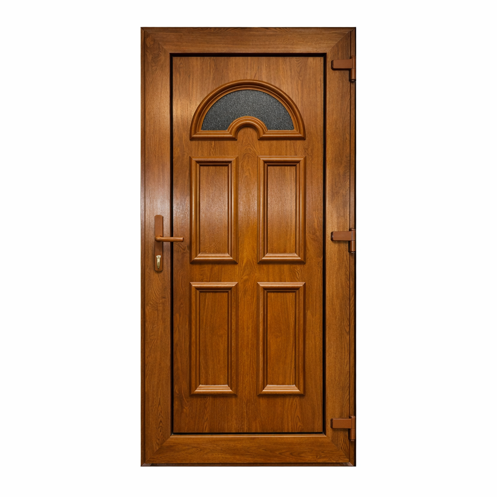 Puerta de entrada roble MG4 en PVC L100x H210, Apertura de tirar a la derecha (vista interior) - 2