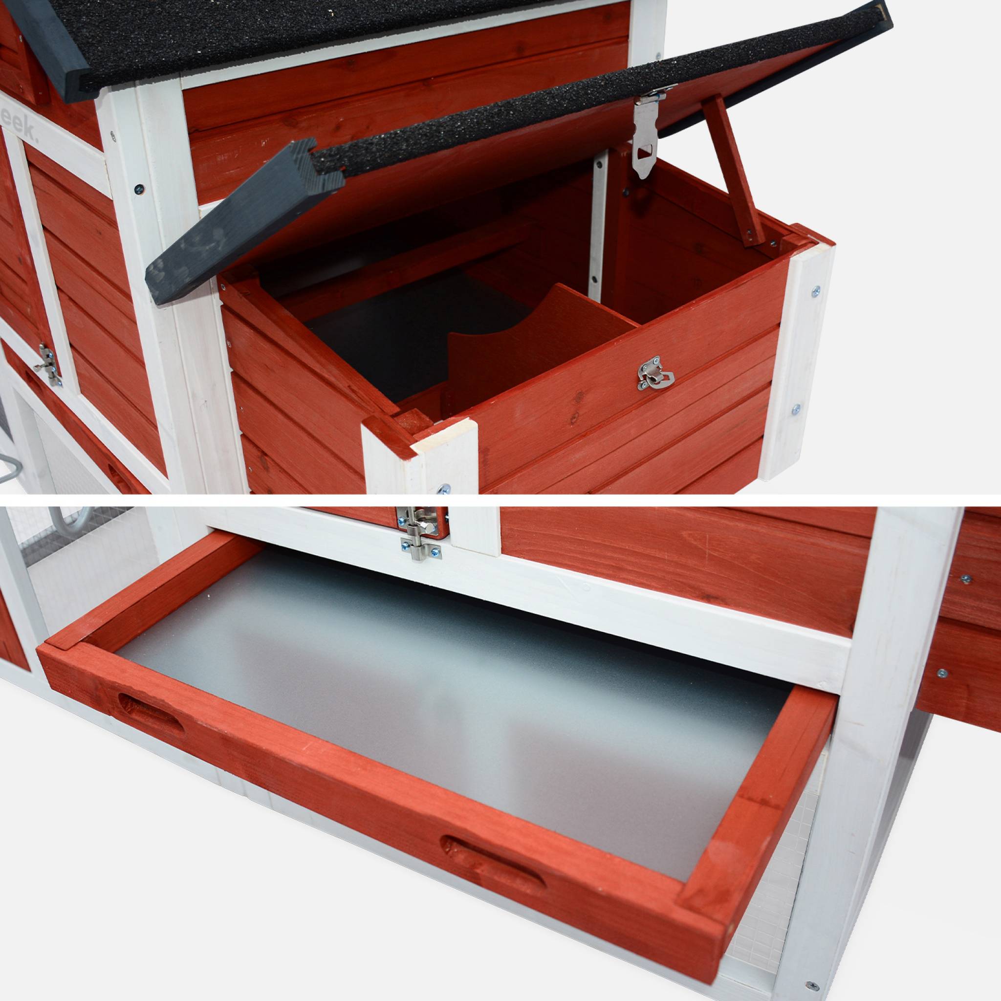 Galinheiro de madeira com curral para 3 galinhas, Galinette, Vermelho, 151x69.5x92.5 cm - 7