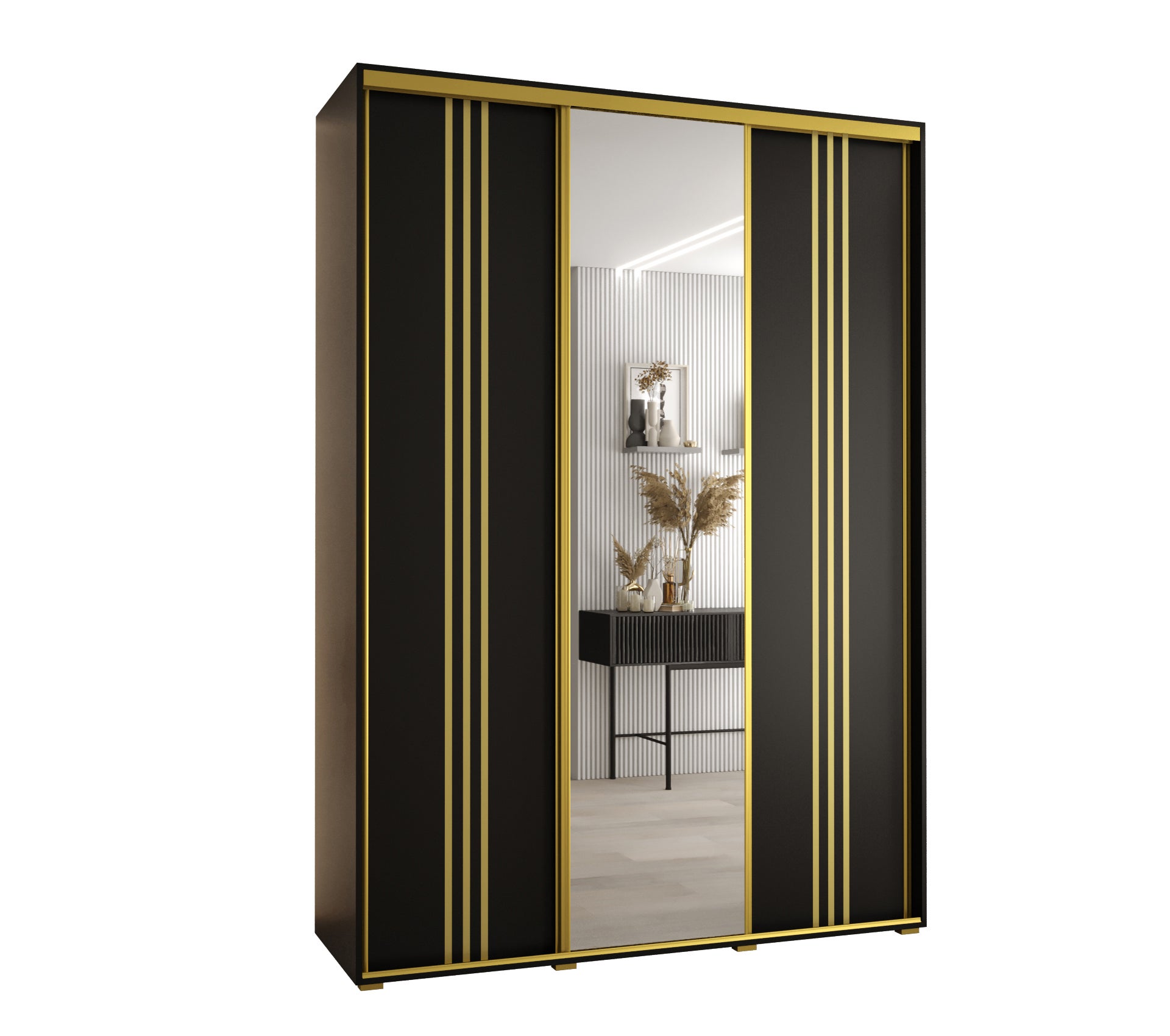 Szafa przesuwna z lustrem wysoka Davos 7 180 x 45 x 235,2 cm czarny + czarny + u. złoty - Abiks Meble