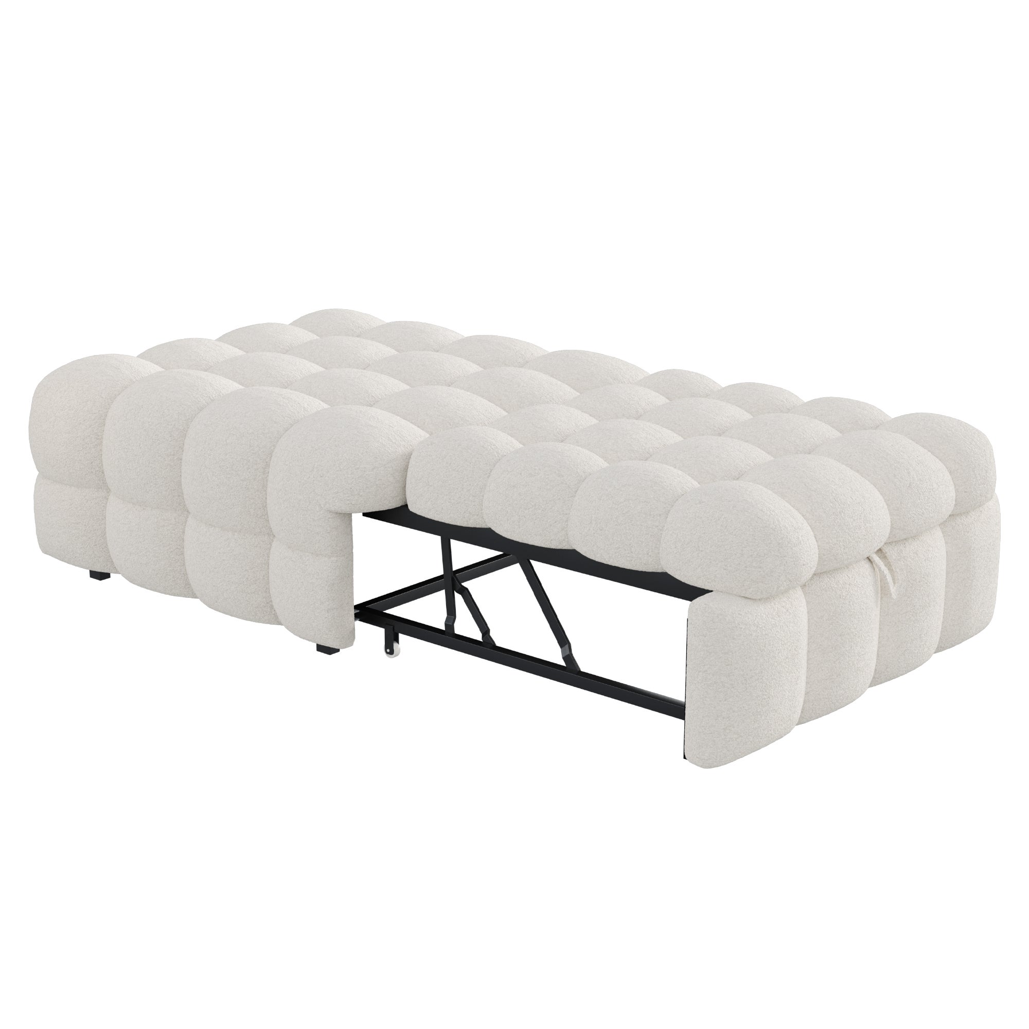 Canapé Convertible 1 Place, Fauteuil Relax avec Lit Extensible, En Velours Teddy et Métal, 183 x 76 x 42 cm, Beige - 8