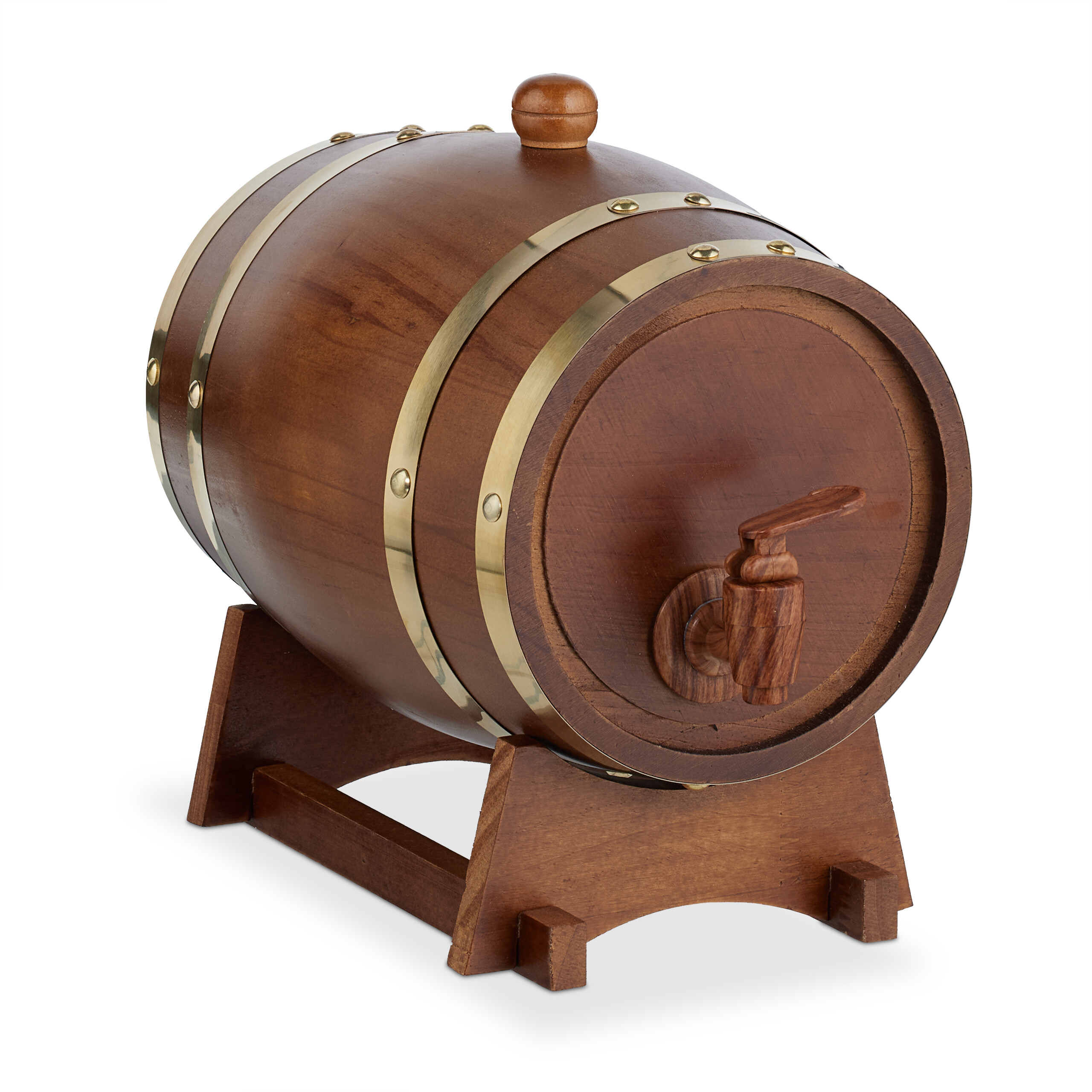 Relaxdays barril madera con grifo y base, barrica 2,2 l, dispensador de whisky, vino, sidra, licores, marrón oscuro