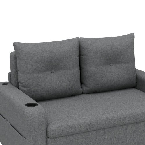 Canapé-lit 2 places 3 en 1 - Modèle dépliable - Porte-gobelet et poche latérale - Coussin de dossier - Port USB - Gris - 9