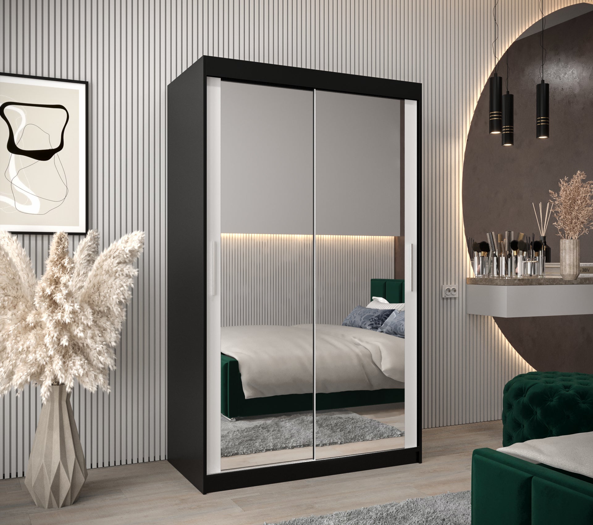 Szafa przesuwna garderoba TOKYO 3 120 x 62 x 200 cm Czarny + Biały - Abiks Meble