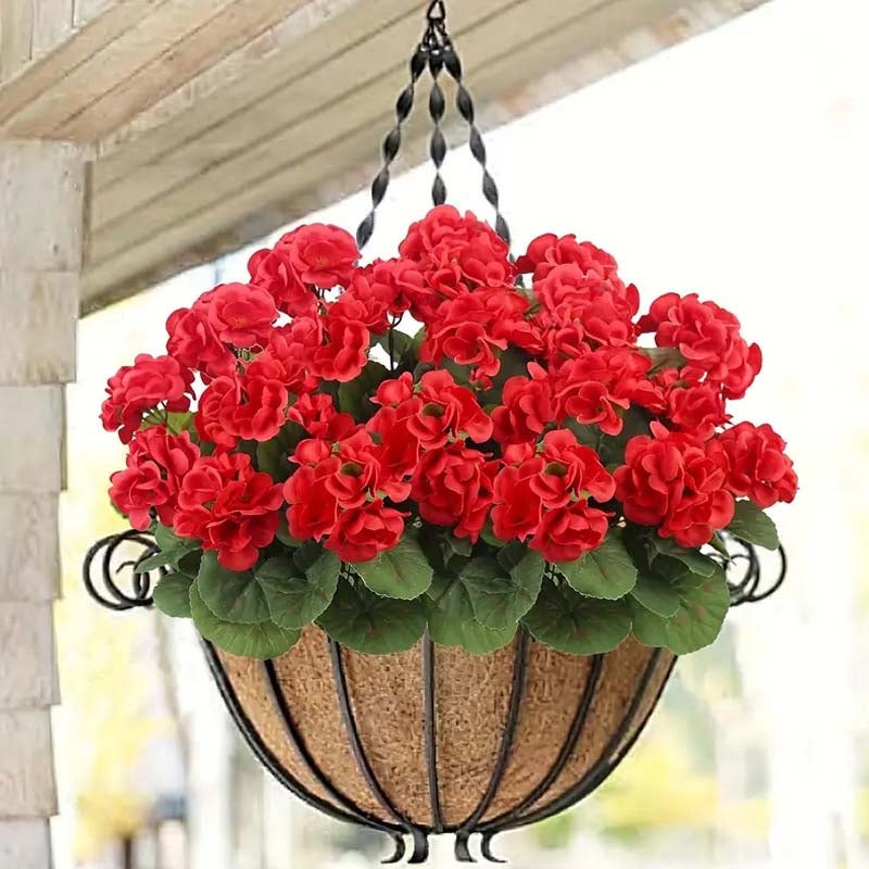 7 ramos geranios rojos artificiales resistentes a los rayos UV, flores para cementerio, balcón, jardín, hogar, primavera, decoración - 6