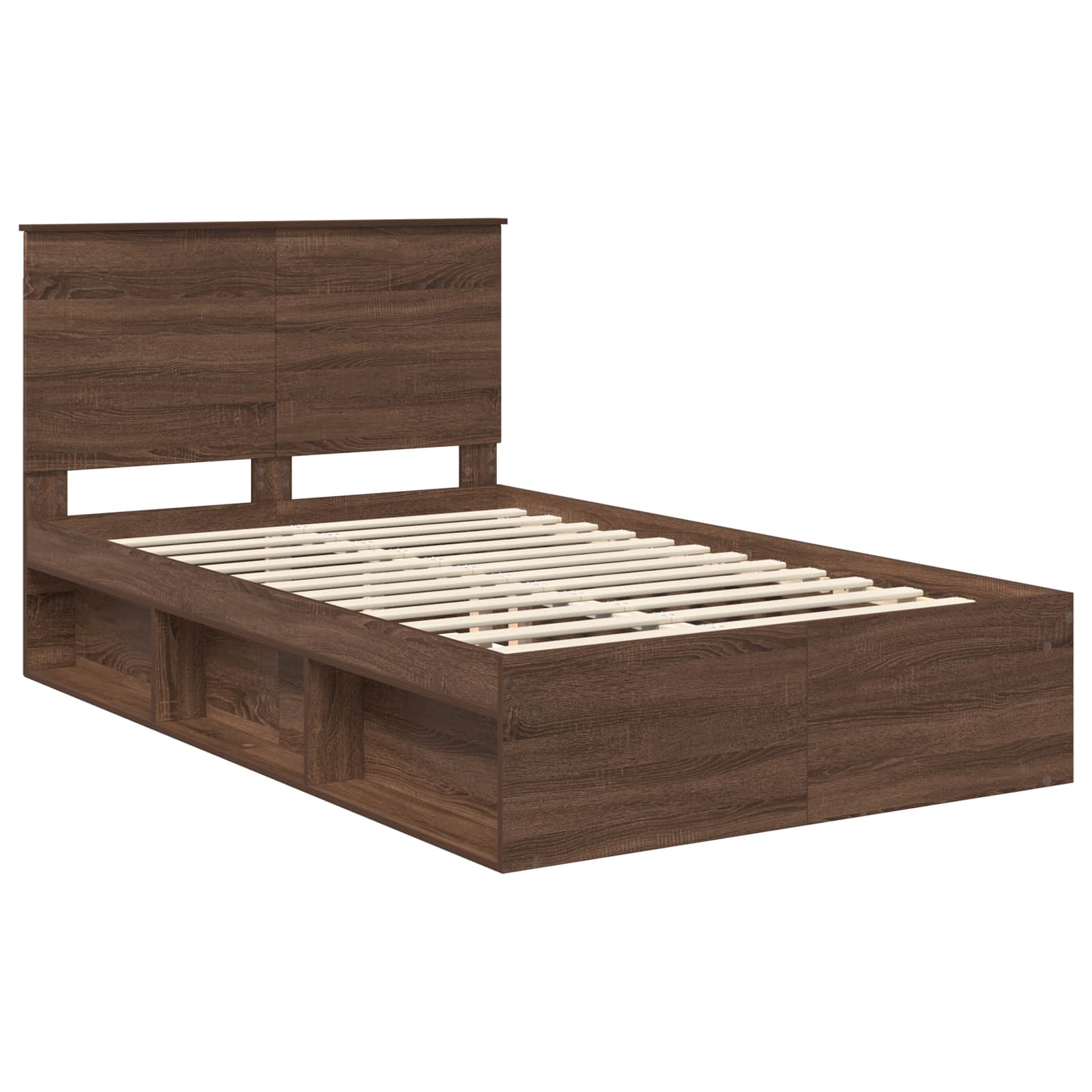 Cadre de lit chêne brun en bois de pin massif pour la chambre, 120 × 190 cm - 4