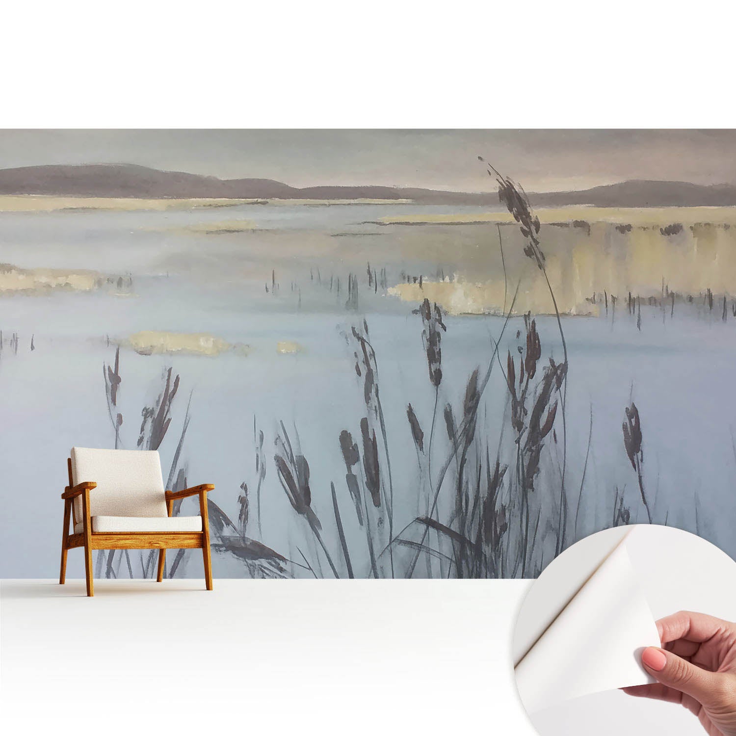 Tapeta samoprzylepna - nowoczesna stylowa elegancka wykończenie wysokiej jakości 416x254 cm - Jezioro z trzcinami refleksyjna przestrzeń TULUP