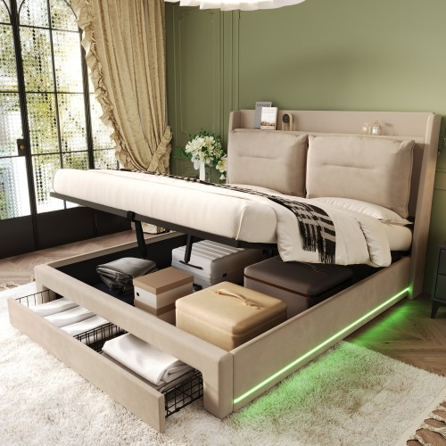 Lit Coffre 140x190 En Cuir Et Bois Avec Rangement Intégré - Noir