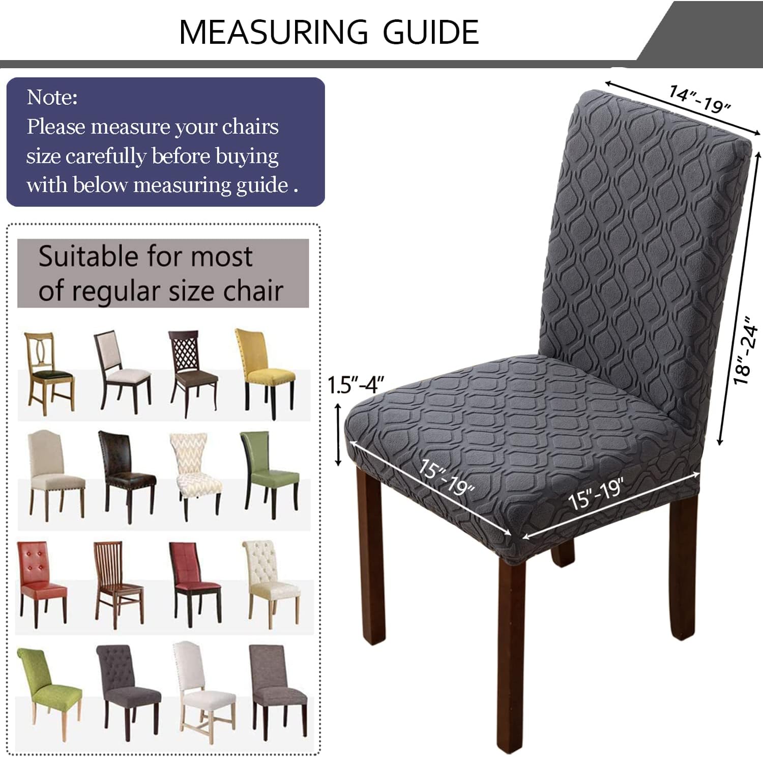 KELUINA Set di 4 coprisedie elasticizzati per sala da pranzo, in jacquard elasticizzato, rimovibili, lavabili, impermeabili