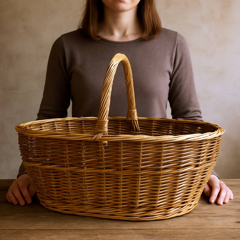 Cesto grande Agata in vimini con manico intrecciato bicolore 65 x 34 x h 52 cm - 5