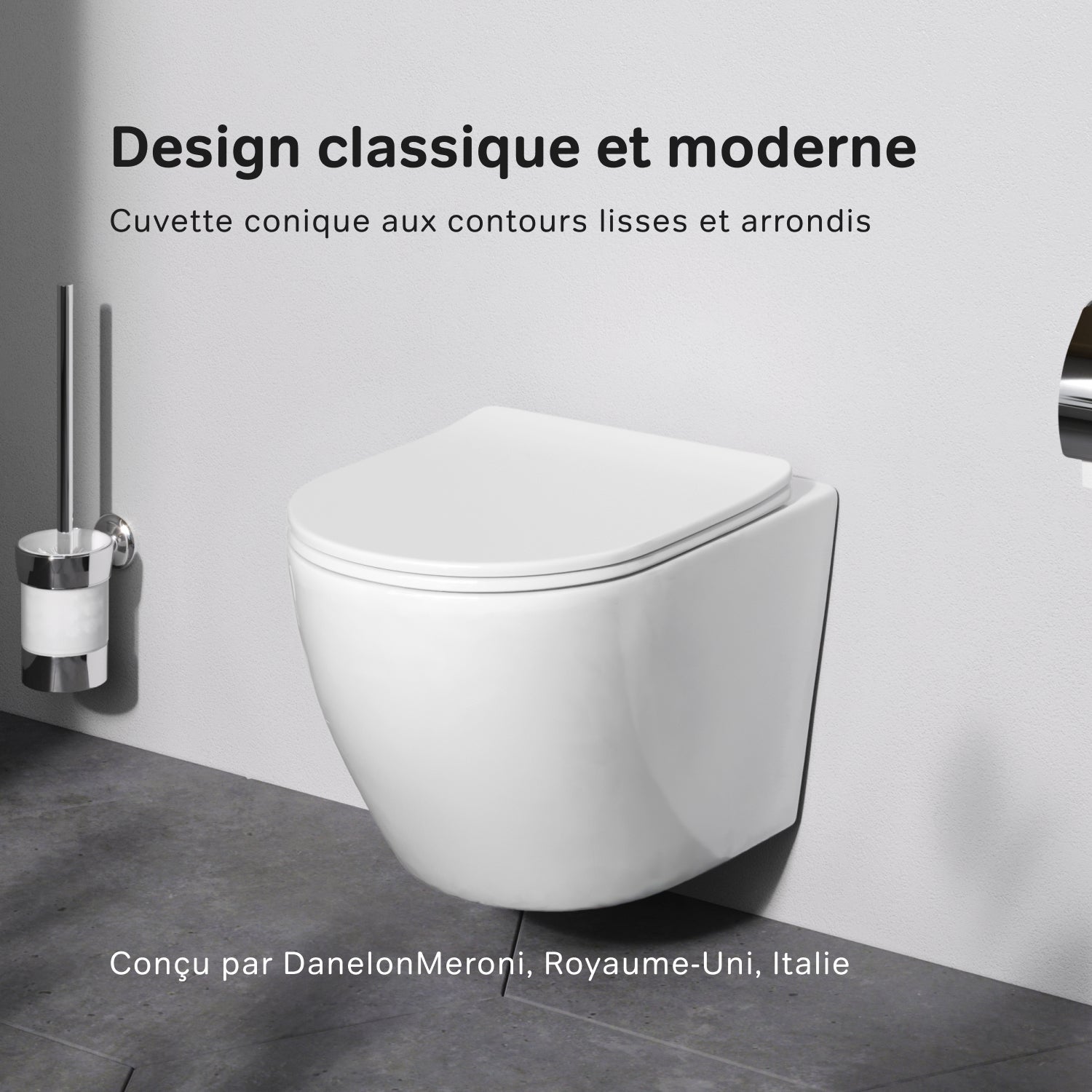 WC Suspendu en céramique sans bride Cuvette Toilette WC suspendu sans bord AquaSpin abattant amovible frein de chute Softclosing, Blanc AM.PM Like - 2