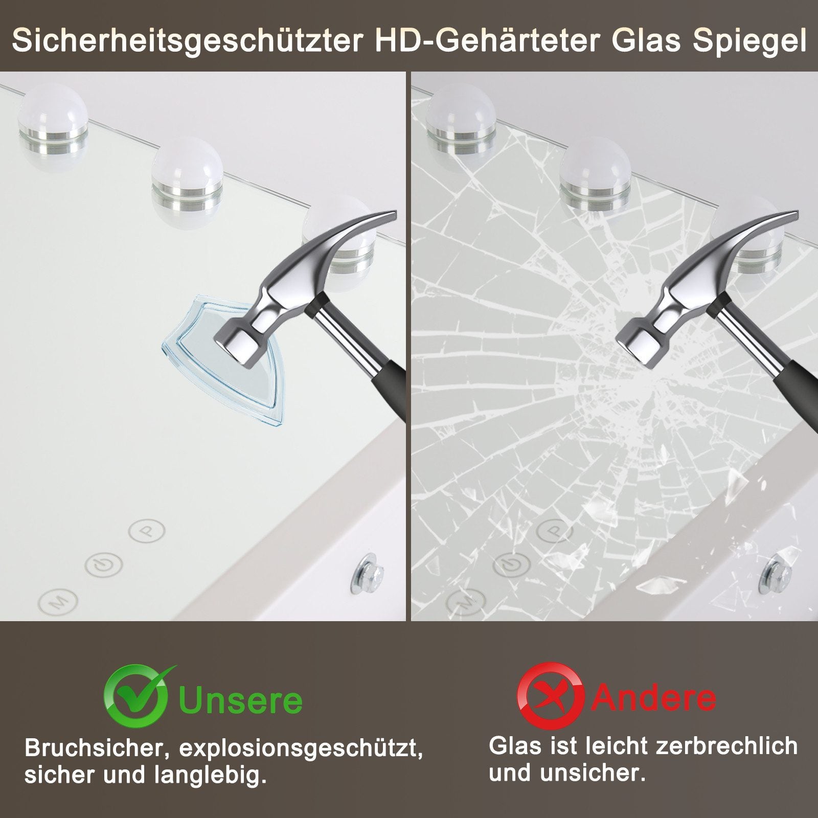 Nettlife Miroir de Maquillage Hollywood avec Éclairage LED - Miroir de Coiffeuse Grand Format 50x40cm avec 14 Ampoules, Port USB, Dimmable - 8