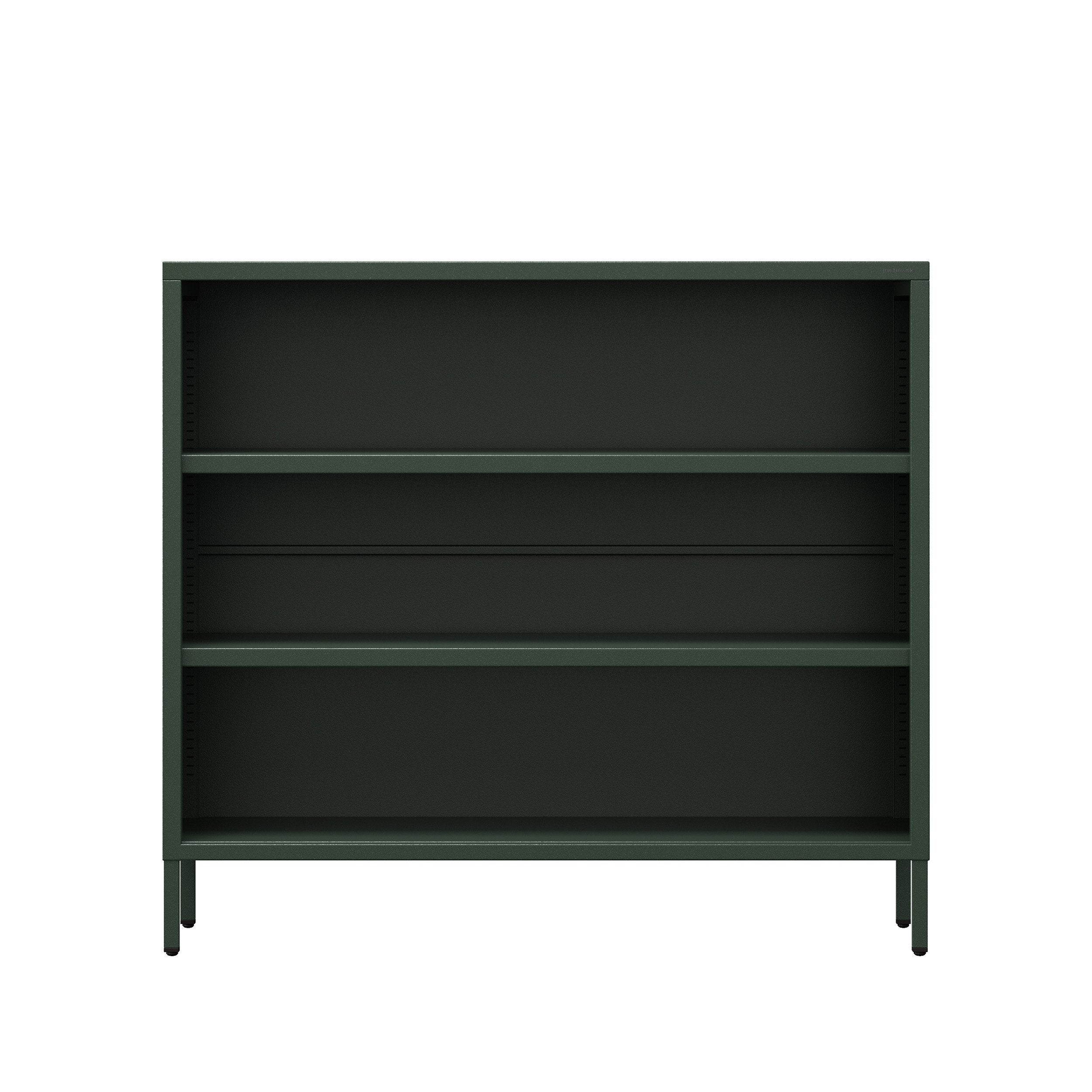 Estantería baja de metal – LUCA | Mueble de almacenamiento infantil, salón, estilo industrial, pequeña biblioteca | 100 × 90 × 35 cm | Verde botell - 3