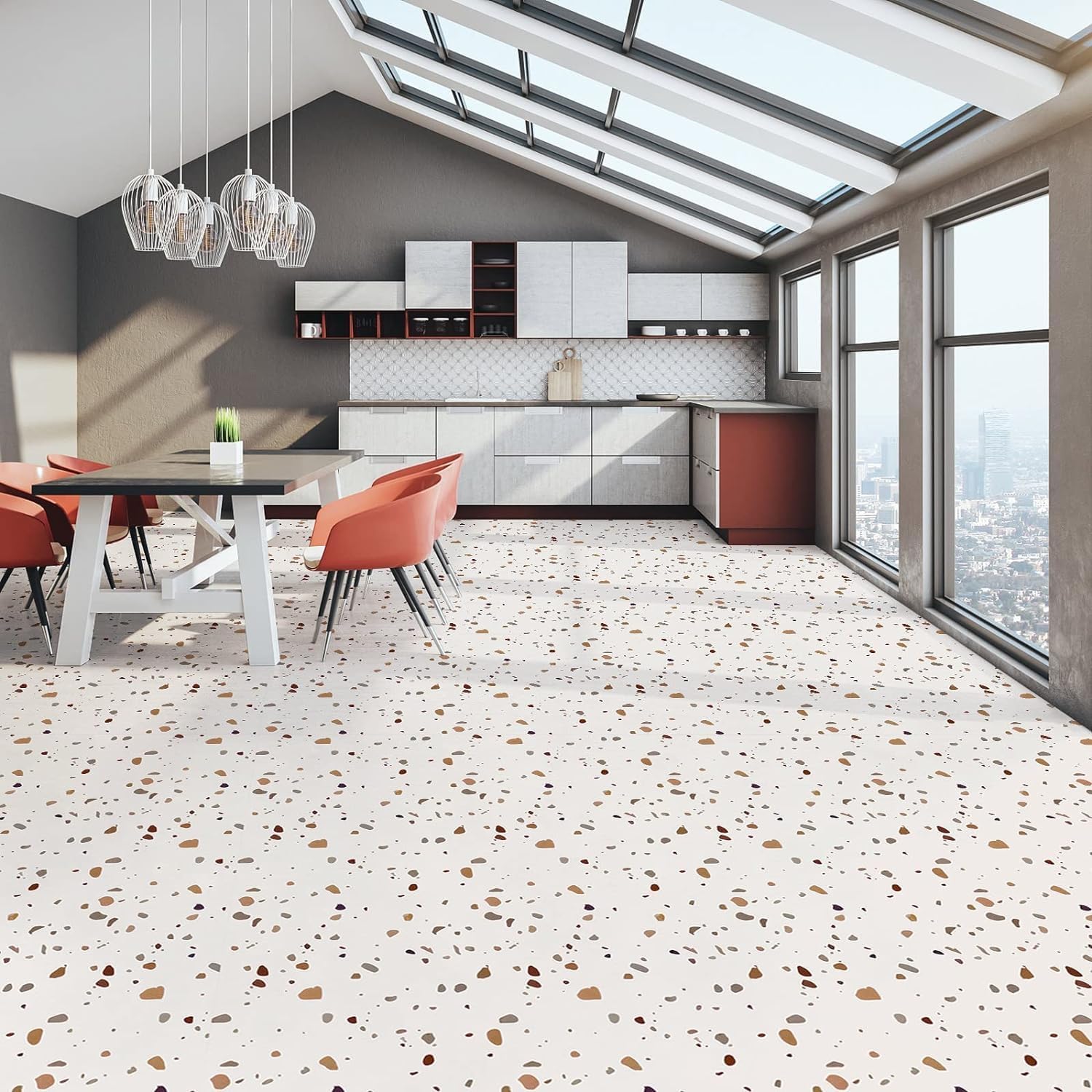 10 PVC Adhésif Terrazzo Autoadhésif Carrelage Cuisine Sol Autocollant Salle de Bain Marbre Imperméable (30x30cm Beige) - 3