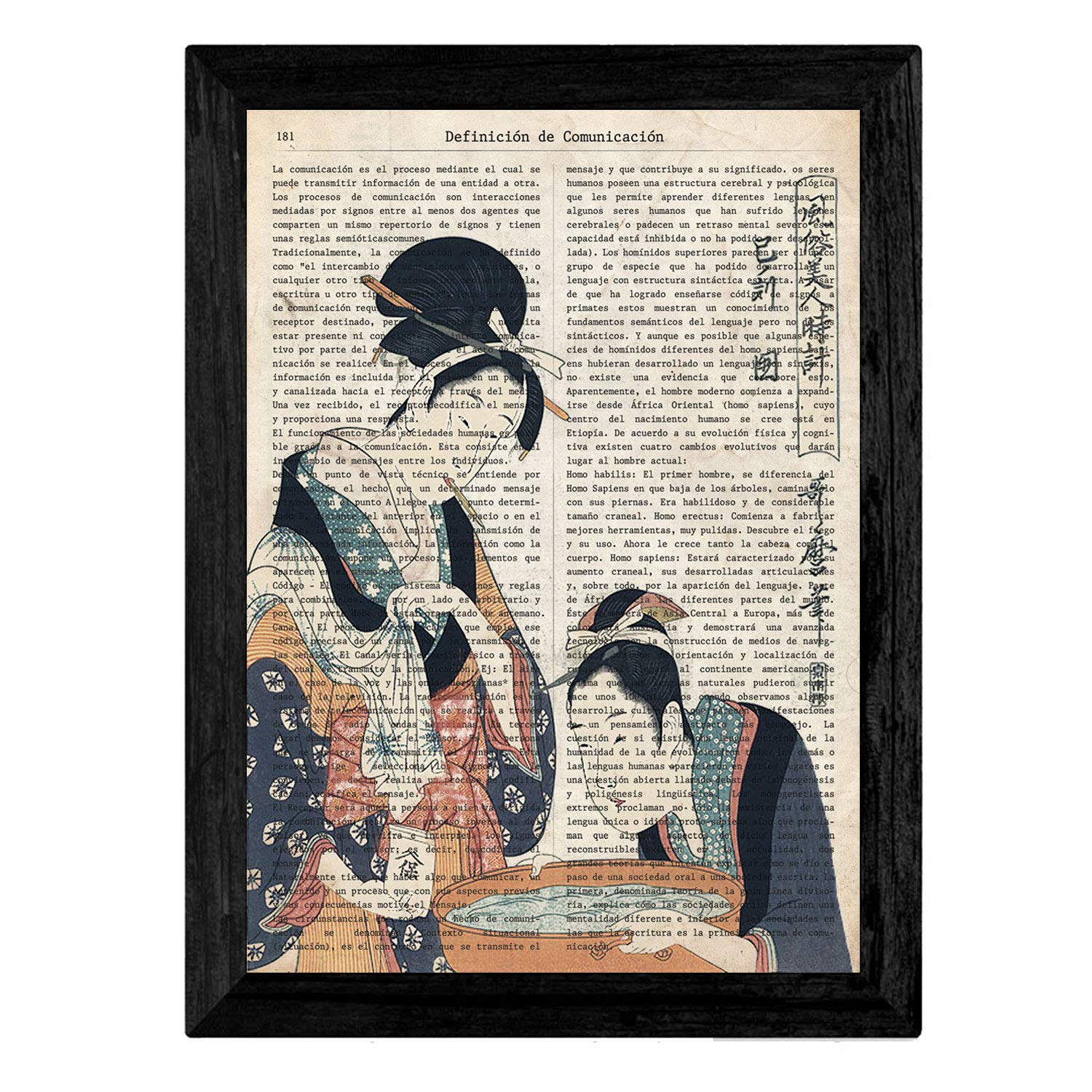 Pack de cuatro láminas vintage japonesas con definiciones lenguaje japones, comunicacion, emociones y libertad marco blanco - a4
