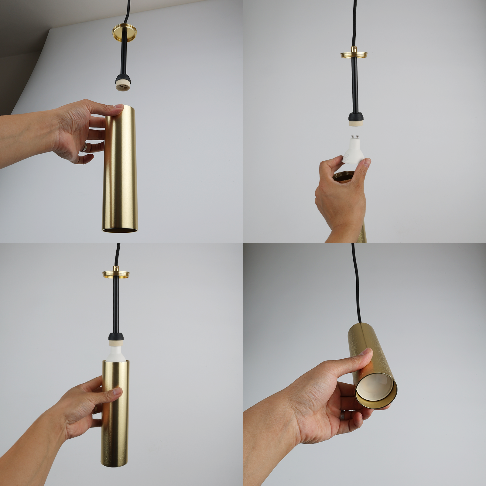 Lámpara Colgante de Techo Moderno Aluminio Dorado Minimalista en Forma de Tubo 20cm con Portalámpara GU10, Altura Ajustable - 8