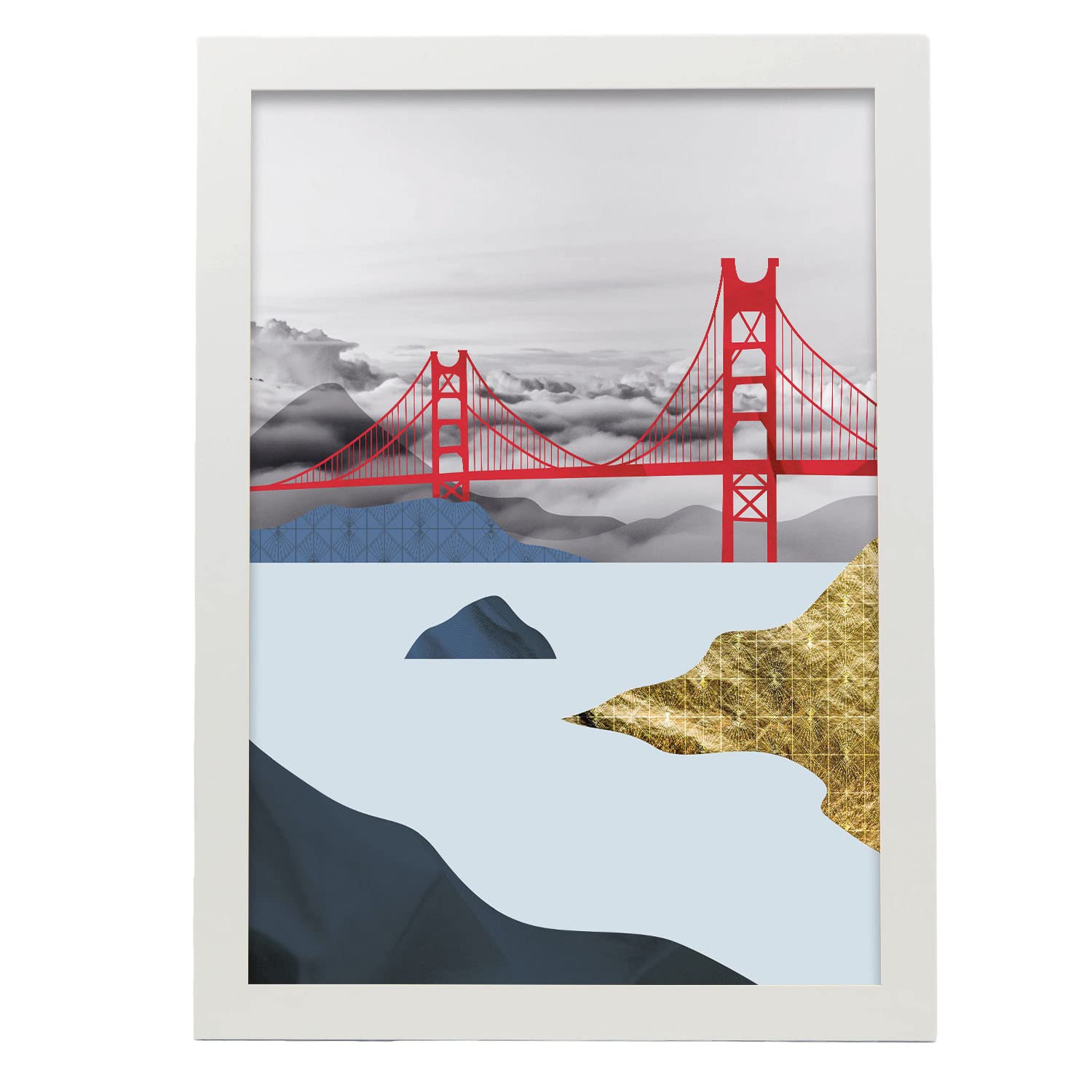Nacnic póster pop art abstracto. puente de puerta de oro ilustraciones artísticas modernas para la decoración de interiores. con marco blanco - a3