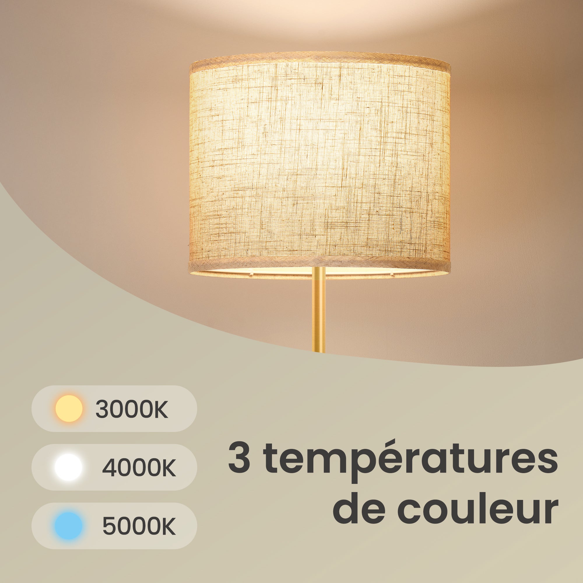 Lampe sur Pied, Douille E27, Hauteur Réglable de 140 à 170 cm, Interrupteur au Pied, Abat-Jour en Tissu, Doré et Noir - 4