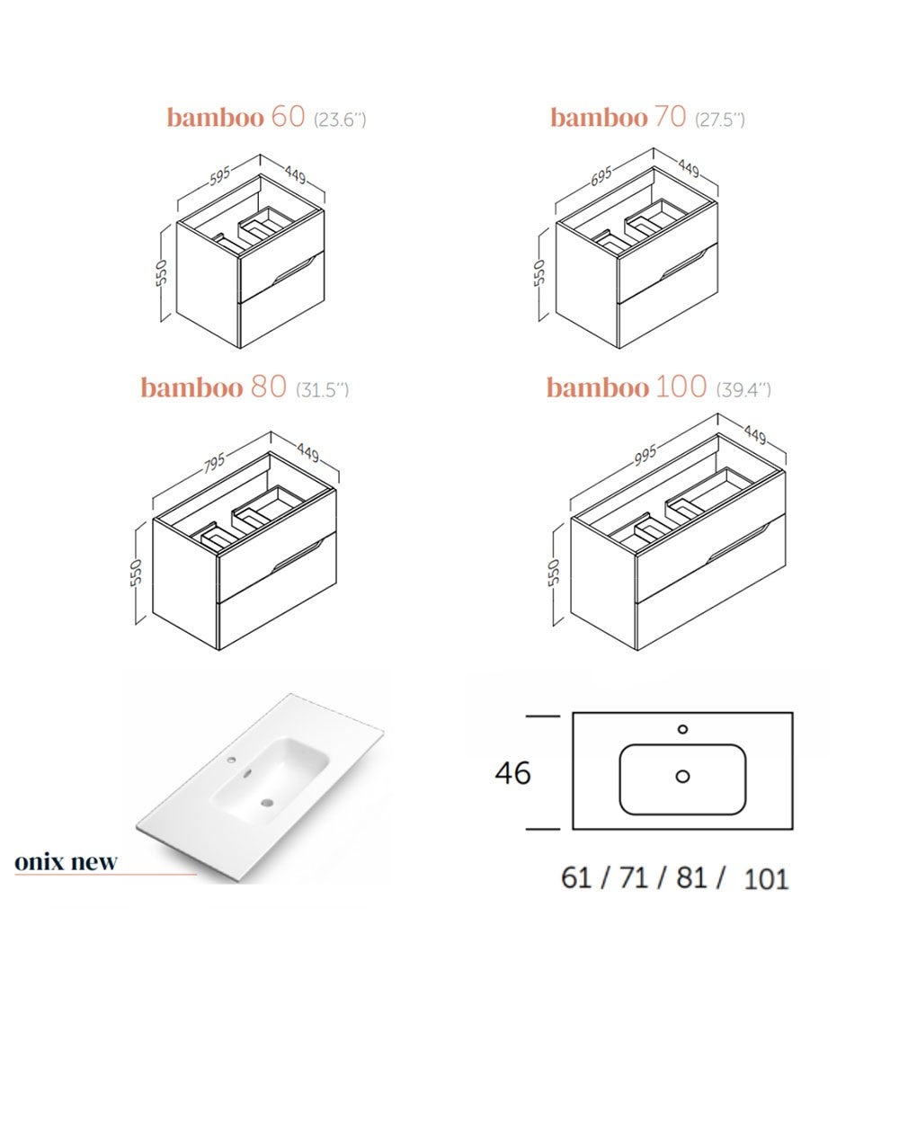 Mobili da bagno a muro con lavandino in ceramica | 2 cassetti con chiusura imbottita e organizzatore | 80 cm Bianco opaco - 5