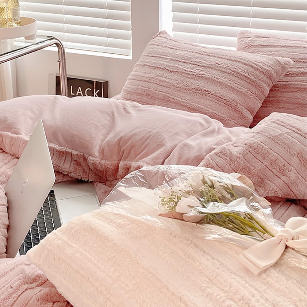 Capa de Edredão Peluche 220x240 Rosa + 2 Fronhas 65x65cm - 5